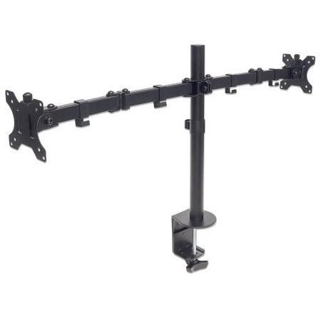 Dual Desk Mount for TV & Monitors (Full Motion), For screens 10" to 27" , Clamp Assembly, VESA compatability: 75x75 and 100x100mm - check the dimensions of the four mounting holes on back of screen to ensure it fits, Max 8kg (each), Black, Bracket