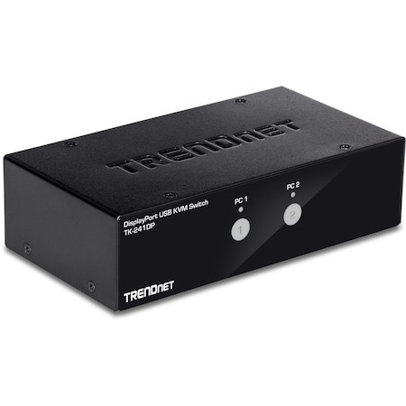 TRENDnet 2-Port DisplayPort KVM Switch, DisplayPort 1.2 KVM, Connect and Control Two Computers, Supports 4K UHD Resolution, 3840 x 2160 at 60Hz, 2-Port USB 2.0 Hub, Black, TK-241DP