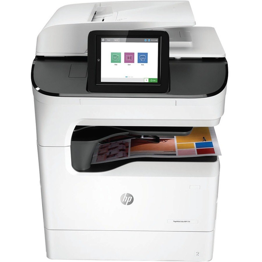 HP 774dns Page Wide Array Multifunction Printer-Color-Copier/Scanner-55 ppm Mono/55 ppm Color Print-2400x1200 Print-Automatic Duplex Print-75000 Pages Monthly-650 sheets Input-Color Scanner-600 Optical Scan-Gigabit Ethernet