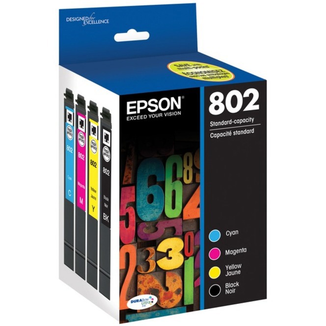 Epson DURABrite Ultra T802 Original Standard Yield Inkjet Ink Cartridge - Black, Color - 4 / Pack