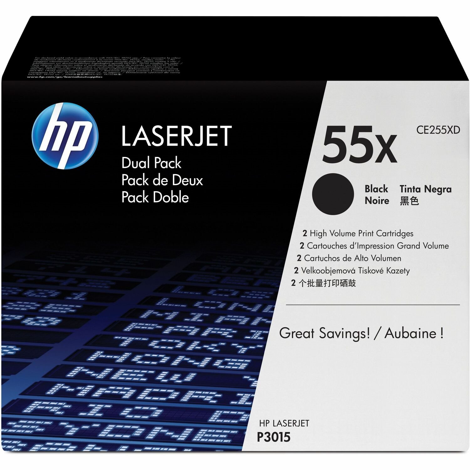 HP 55X (CE255XD) Origineel Laser Tonercartridge - Dubbelverpakking - Zwart - 1 Doos