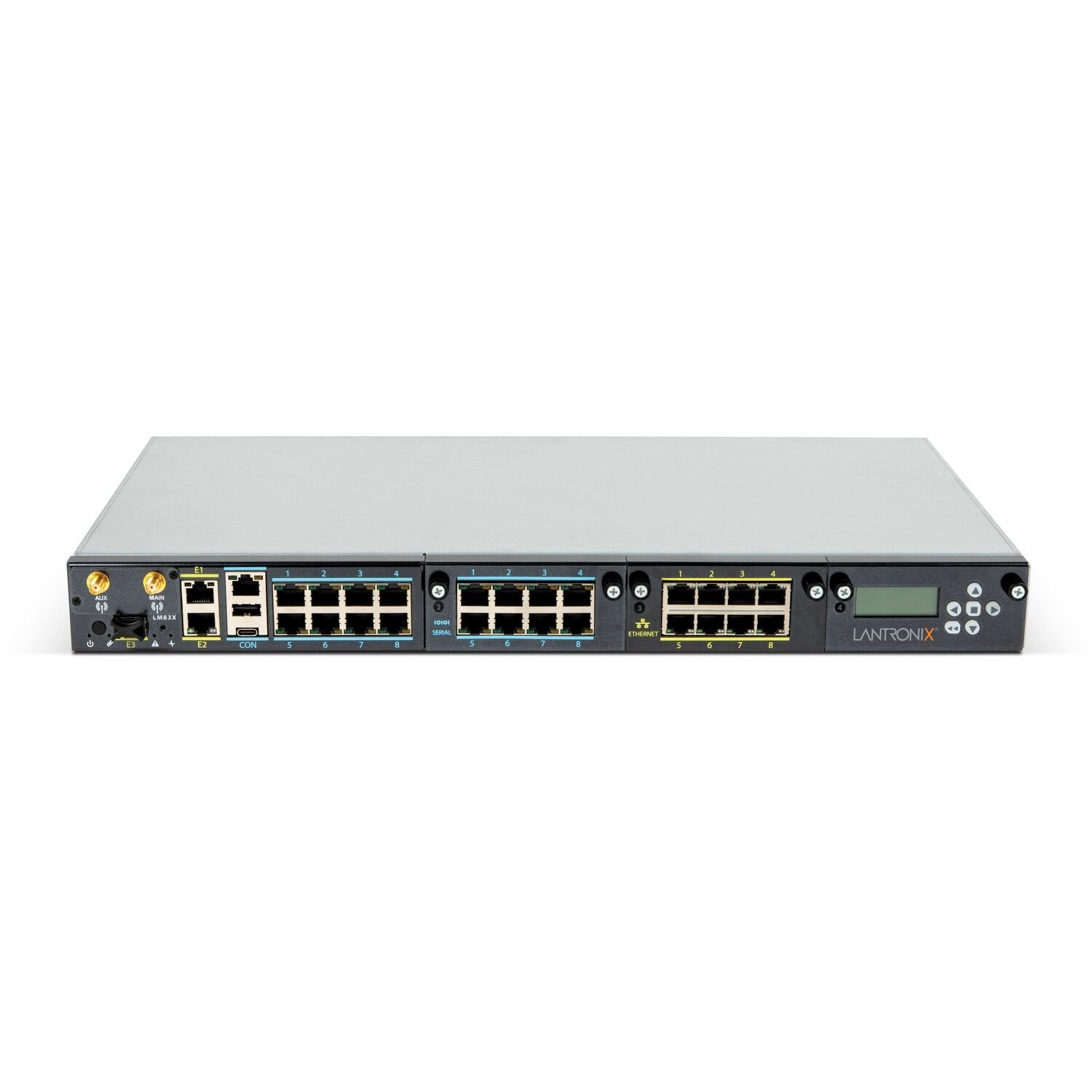 LM83X Console Server with 40 total serial ports, dual DC power