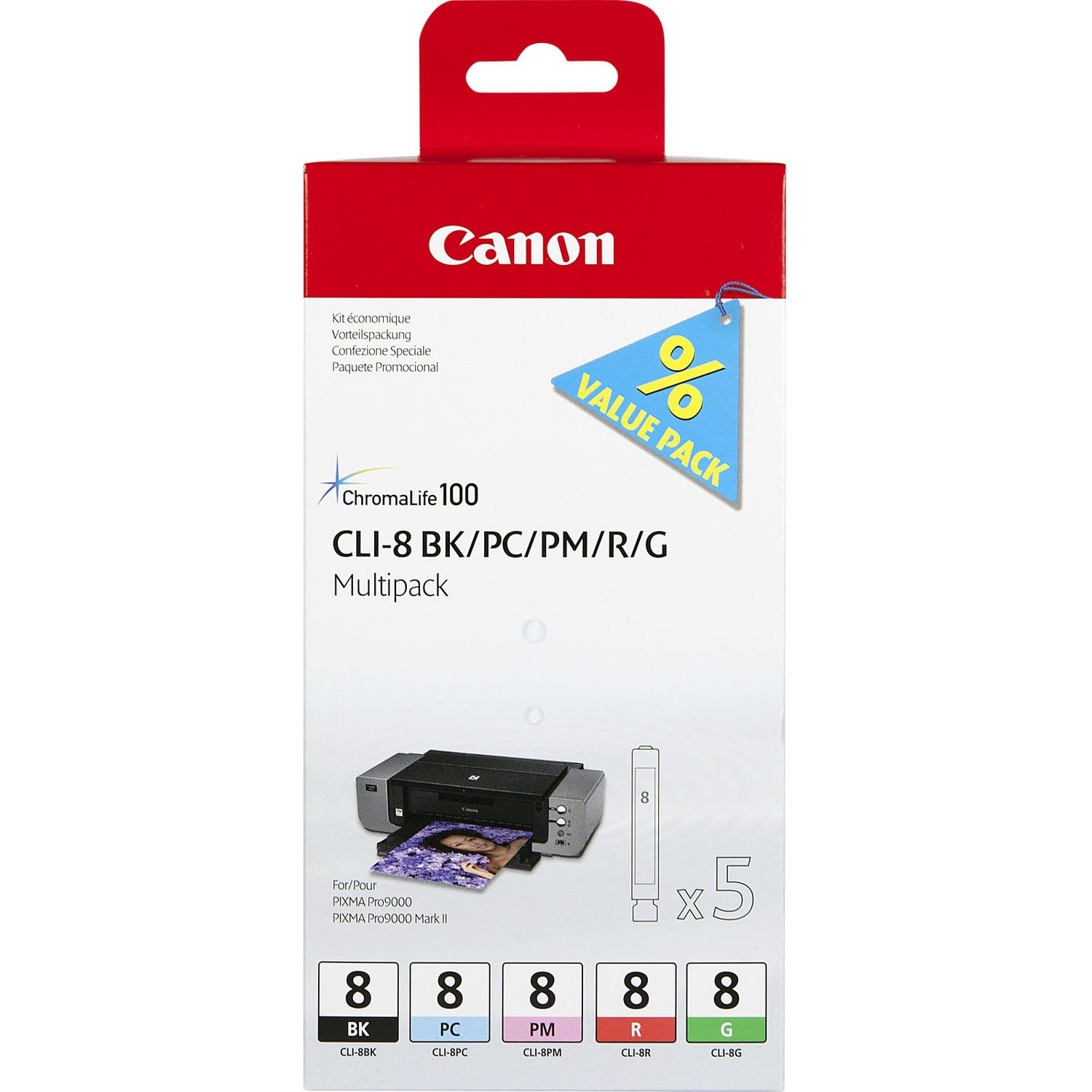 Canon CLI-8 Original Inkjet Ink Cartridge - Photo Cyan, Photo Magenta, Black, Red, Grey Pack
