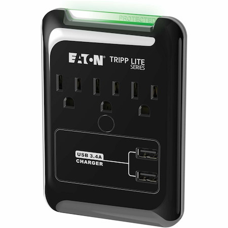 Eaton Tripp Lite Series Protect It! 3-Outlet Surge Protector, Direct Plug-In, 540 Joules, 3.4 A USB Charger, Diagnostic LED