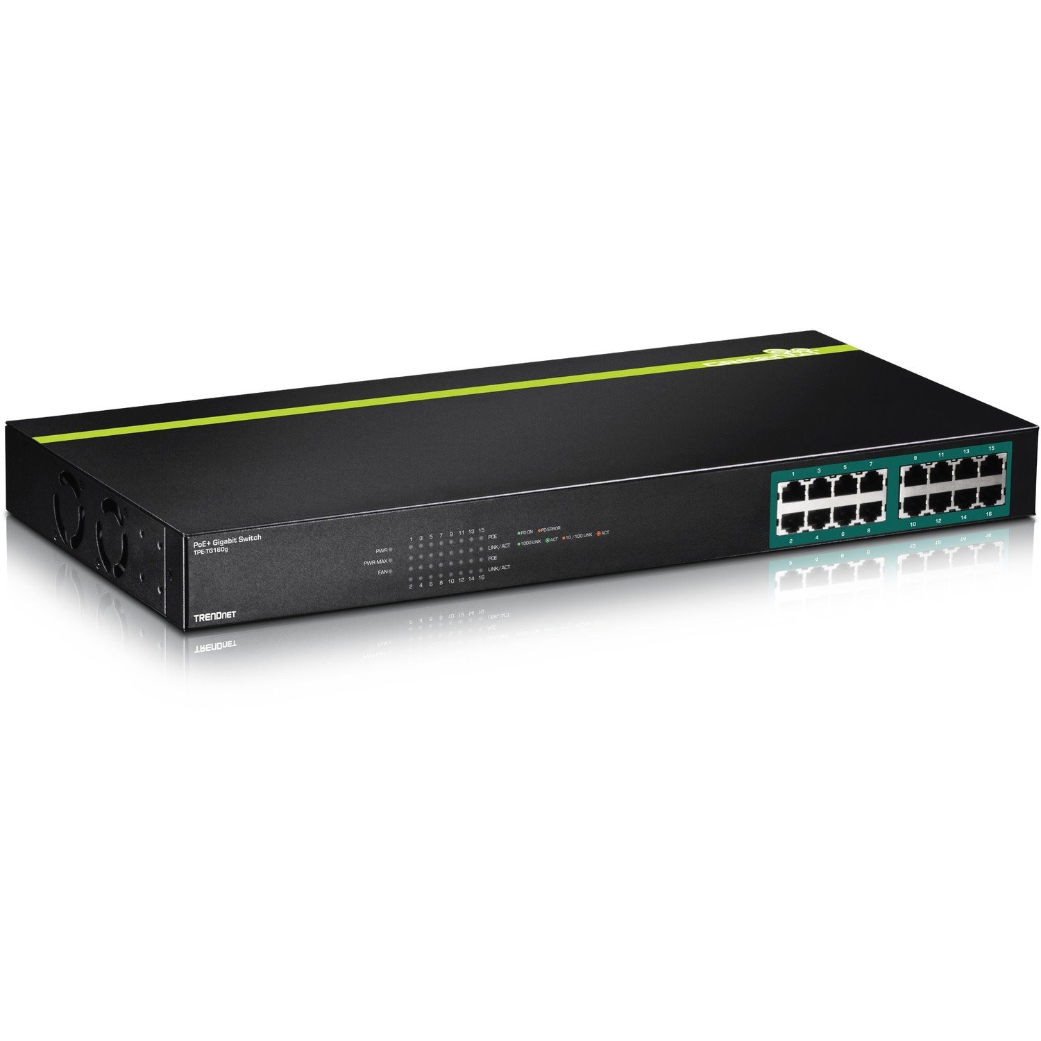 TRENDnet 16-Port Gigabit PoE+ Switch, 16 x Gigabit PoE+ Ports, 246W PoE Power Budget, 32 Gbps Switching Capacity, Desktop Switch, Ethernet Network Switch, Metal, Lifetime Protection, Black, TPE-TG160g