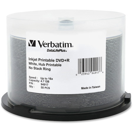 Verbatim DataLifePlus DVD Recordable Media - DVD+R - 16x - 4.70 GB - 50 / Pack - Retail - White