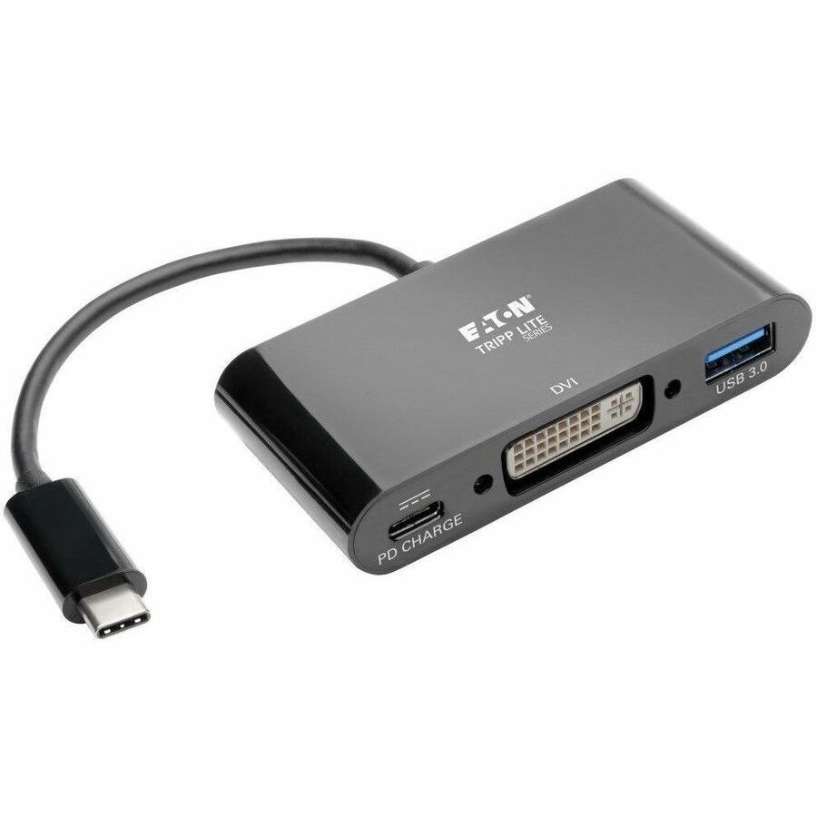 Eaton Tripp Lite Series USB-C to DVI Adapter with USB 3.x (5Gbps) Hub Port and PD Charging, Black