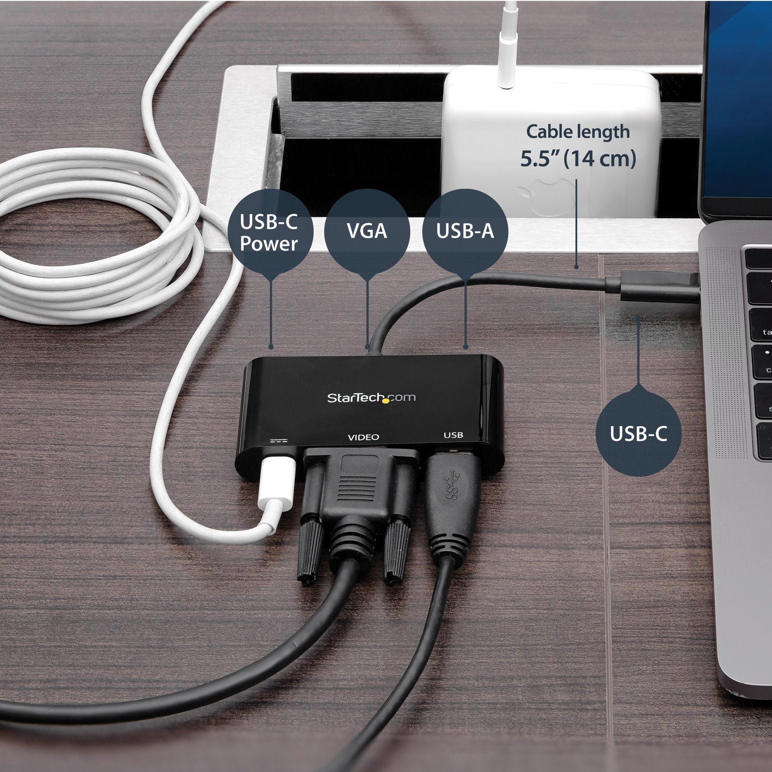 StarTech.com USB-C VGA Multiport Adapter - USB-A Port - with Power Delivery (USB PD) - USB C Adapter Converter - USB C Dongle