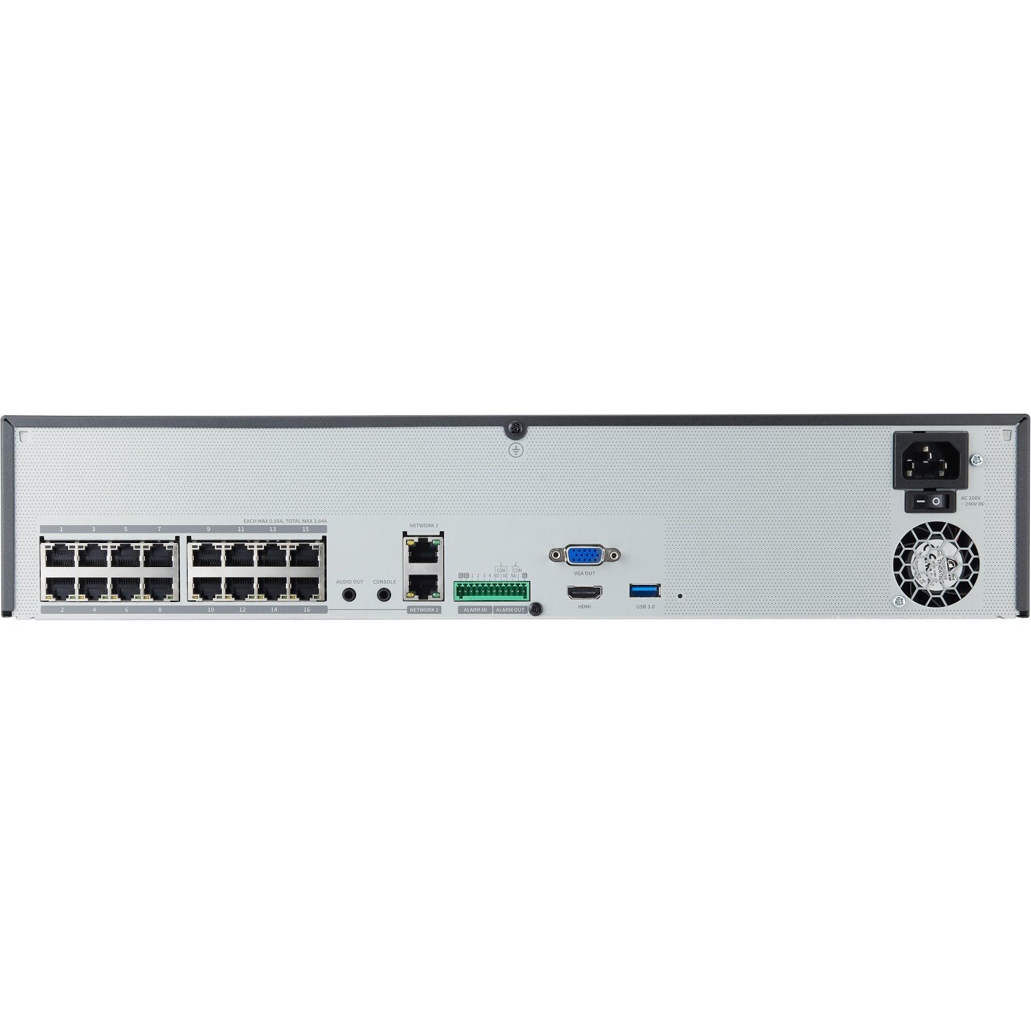 Wisenet XRN-1620SB1 16CH 4K 140Mbps H.265 PoE+ NVR - 2 TB HDD