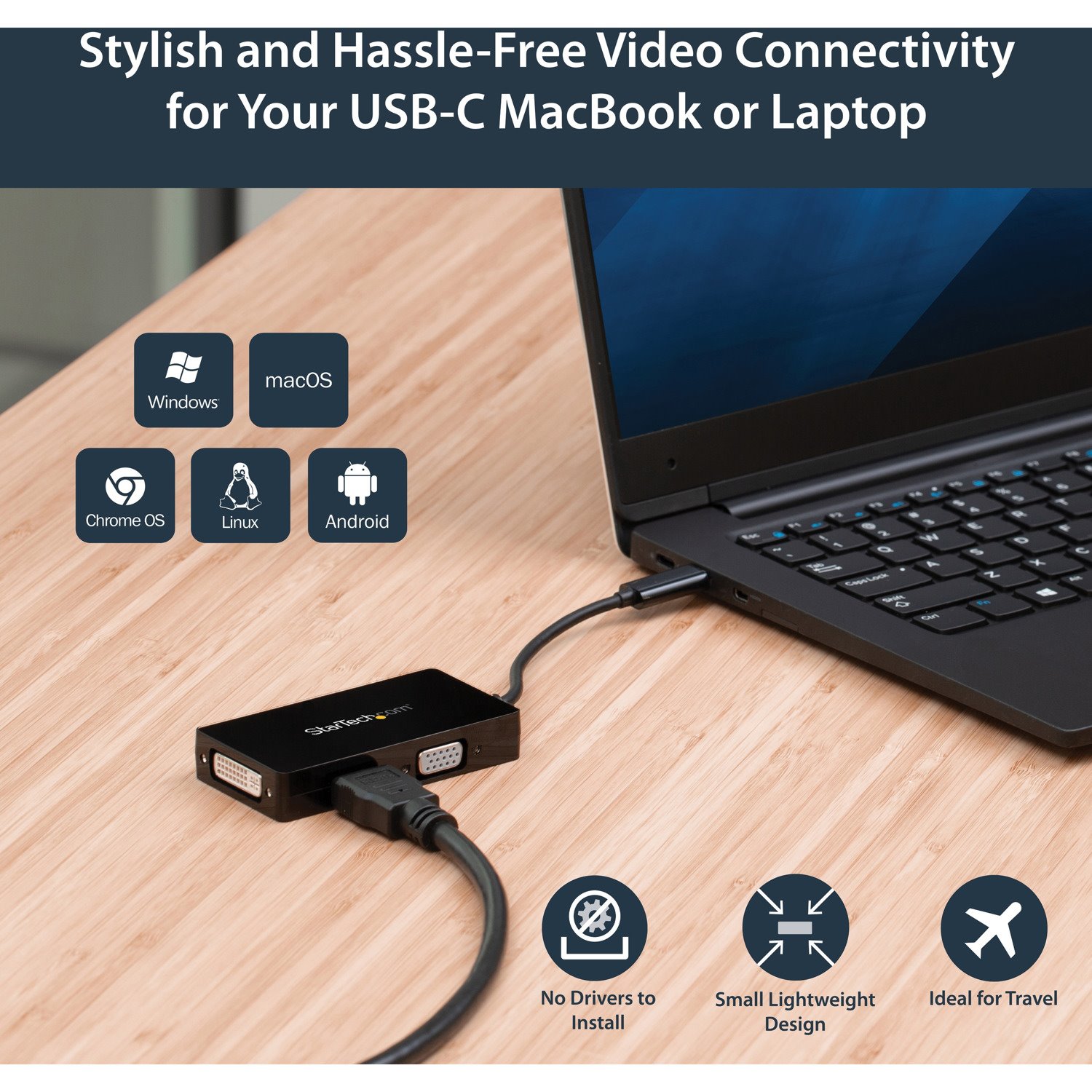 StarTech.com USB-C Multiport Video Adapter - 3-in-1 USB Type-C Video Adapter - USB-C to VGA, DVI, HDMI - 4K 30 Hz - CDPVGDVHDBP