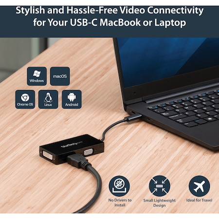 StarTech.com USB-C Multiport Video Adapter - 3-in-1 USB Type-C Video Adapter - USB-C to VGA, DVI, HDMI - 4K 30 Hz - CDPVGDVHDBP