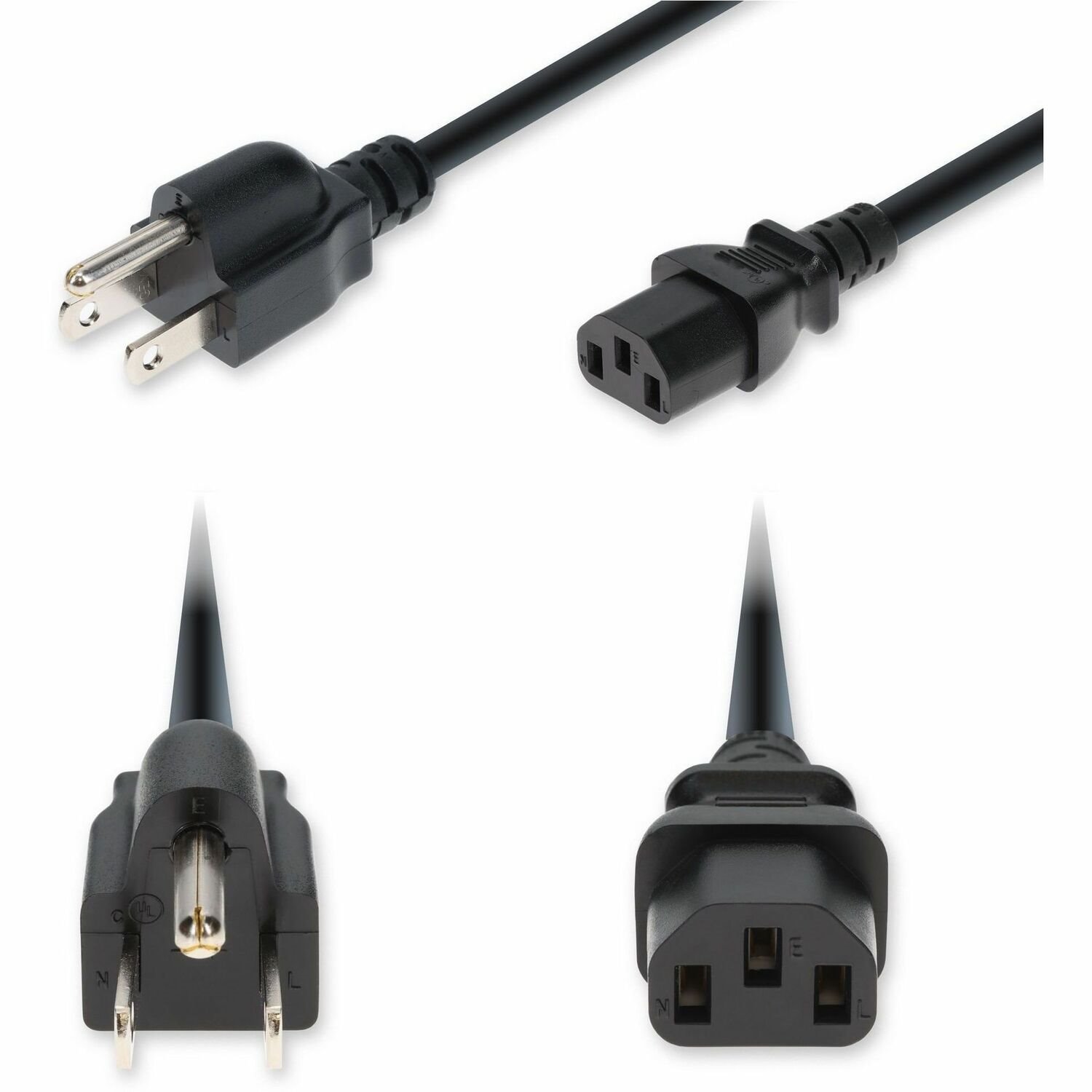 AddOn 1ft NEMA 5-15P Male to C13 Female Standard Commercial 16 AWG 125V at 13A PVC SJT (Service Junior Thermoplastic) Black Power Cable
