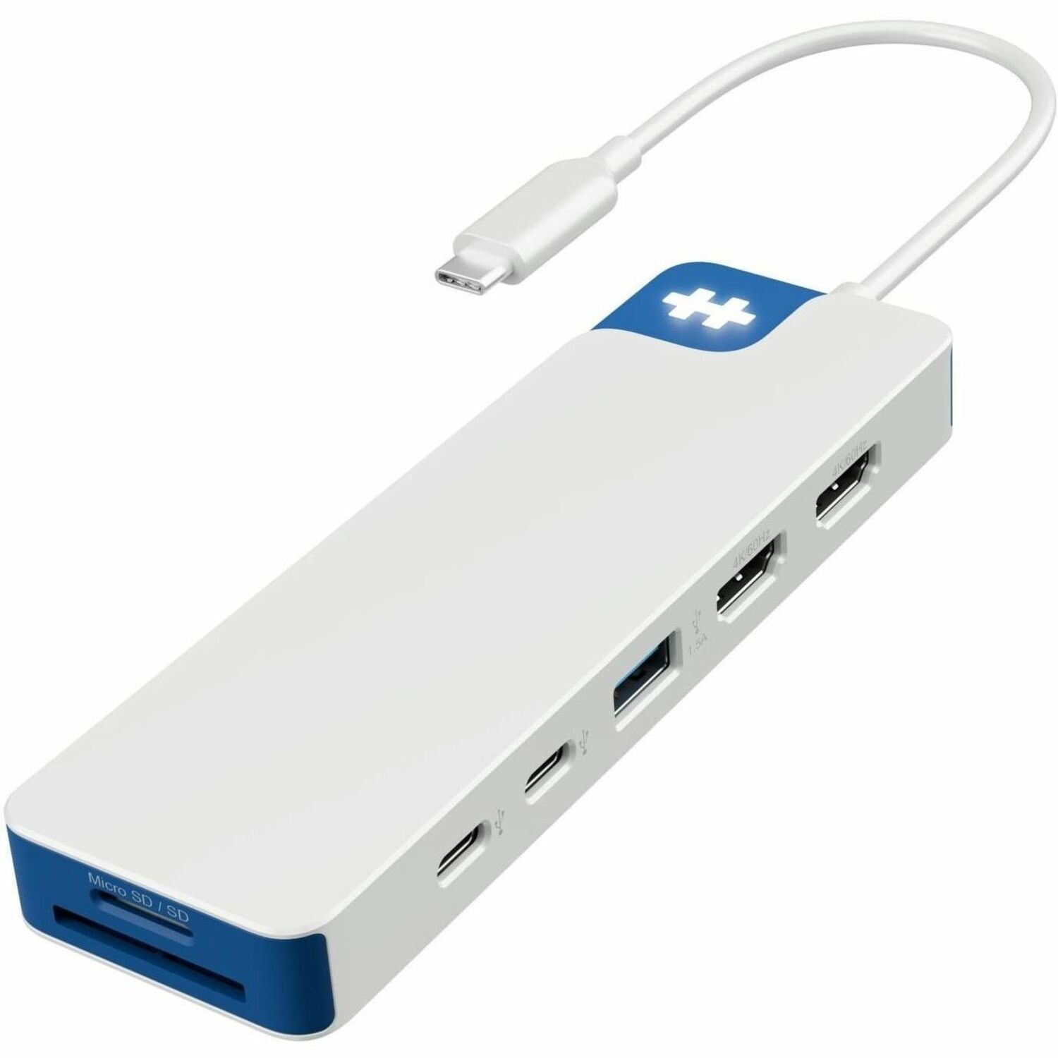 Hyper HyperDrive HD4103BUGL USB Type C Docking Station for Monitor, Desktop PC, Notebook, Tablet, Keyboard, Flash Drive - Charging Capability - Memory Card Reader - SD - Blue, White - Desktop