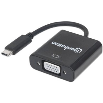 Manhattan USB-C to VGA Converter Cable, 1080p@60Hz, Black, 8cm, CDP2HD, Male to Female, Lifetime Warranty, Blister