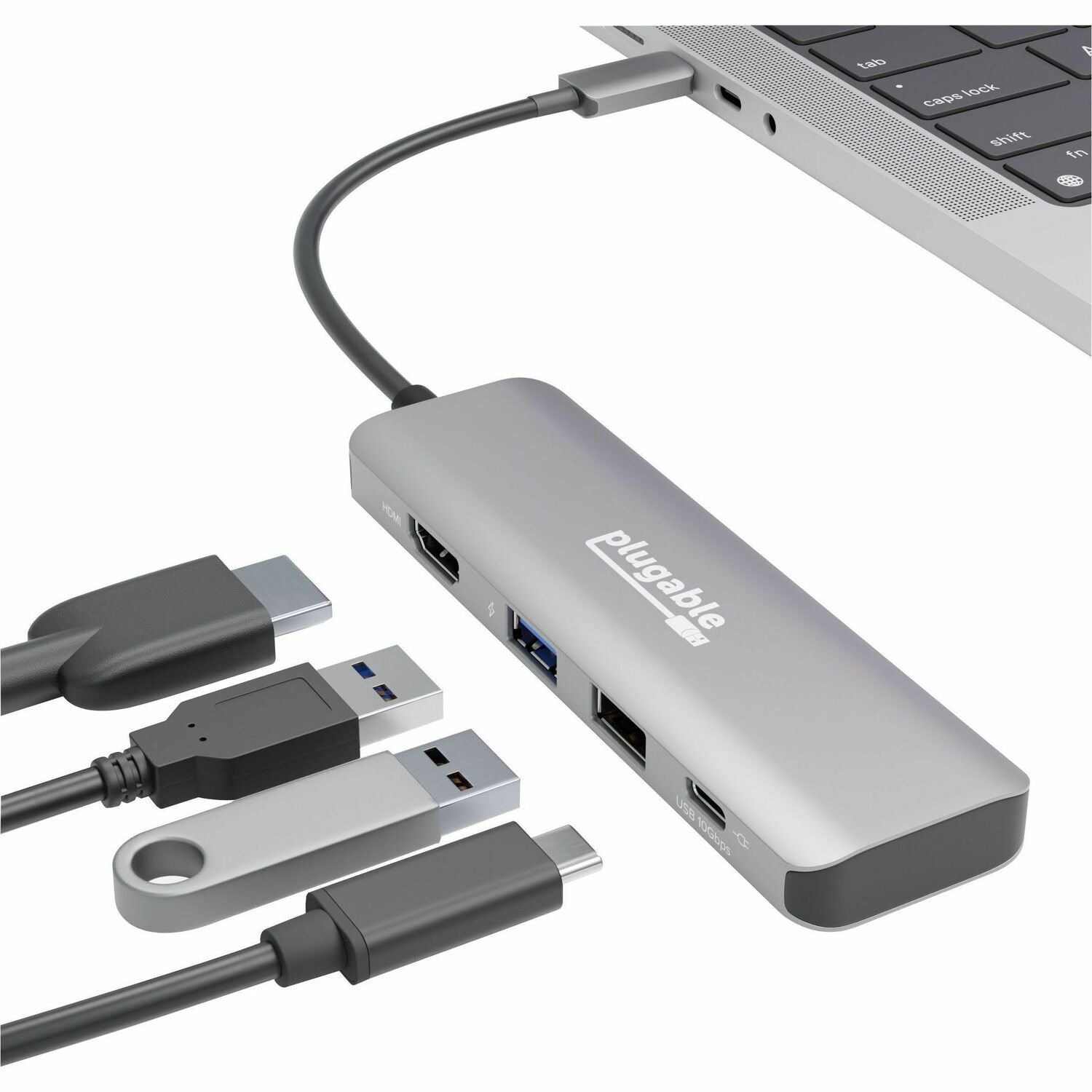 Plugable USB C Hub Multiport Adapter, 4 in 1, 100W Pass Through Charging USB C to HDMI 4K 60Hz