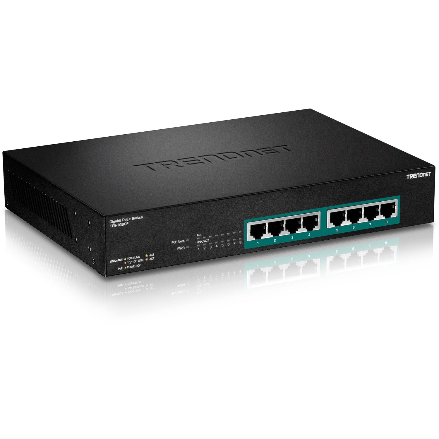 TRENDnet 8-Port Gigabit Full Power Poe+ Switch; 8 x Gigabit PoE+ Ports; 240W Power Budget; 16Gbps Switching Capacity; Rack Mountable; Ethernet Network Switch; Metal; Lifetime Protection; TPE-TG80F