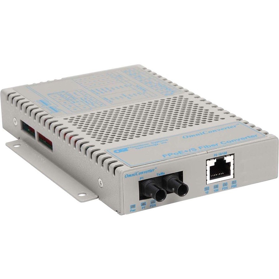 OmniConverter 10/100 PoE+ Ethernet Fiber Media Converter Switch RJ45 ST Single-Mode 30km