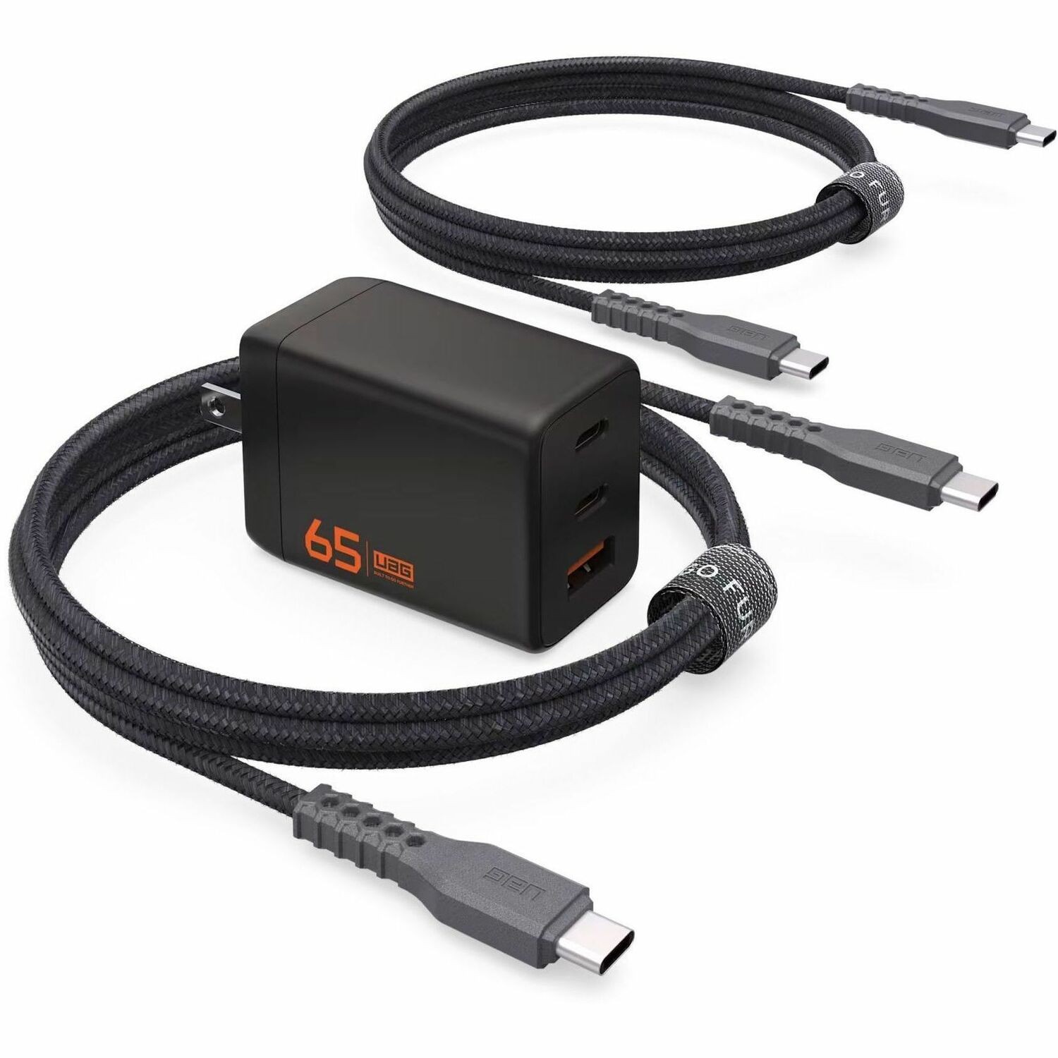 UAG 65W 3-Port Wall Charger with Two 6ft Cables Bundle - Black