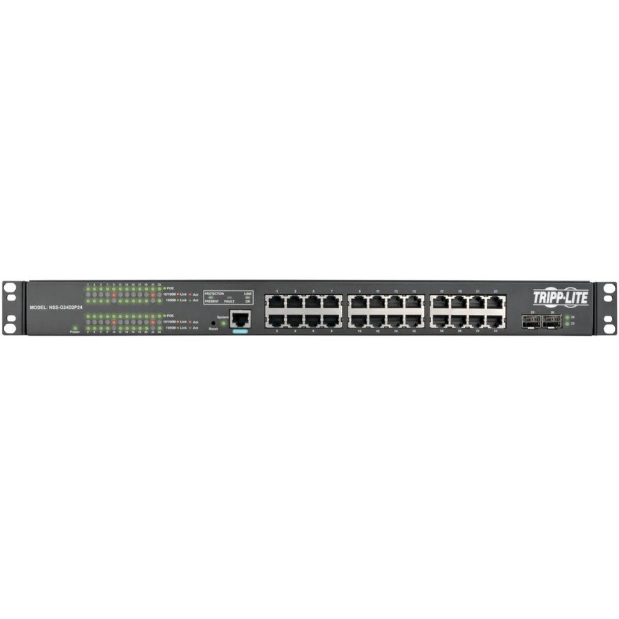 Tripp Lite by Eaton 24 10/100/1000Mbps Port Gigabit L2 Web-Smart Managed PoE+ Switch, 240W; 2 Dedicated SFP Gigabit Slots, 52 Gbps, 12-Outlet 120V PDU