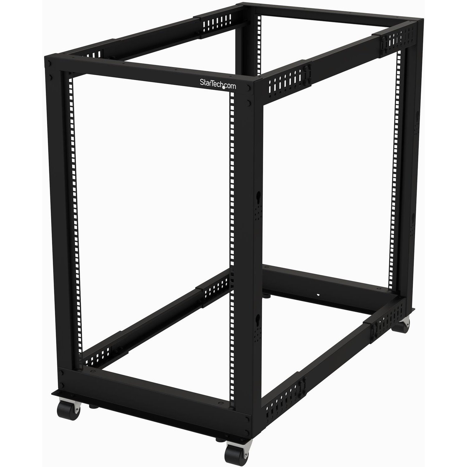 StarTech.com 4-Post 18U Mobile Open Frame Server Rack, 19" Network Rack with Casters, Rolling Rack for Computer/AV/Data/IT Equipment