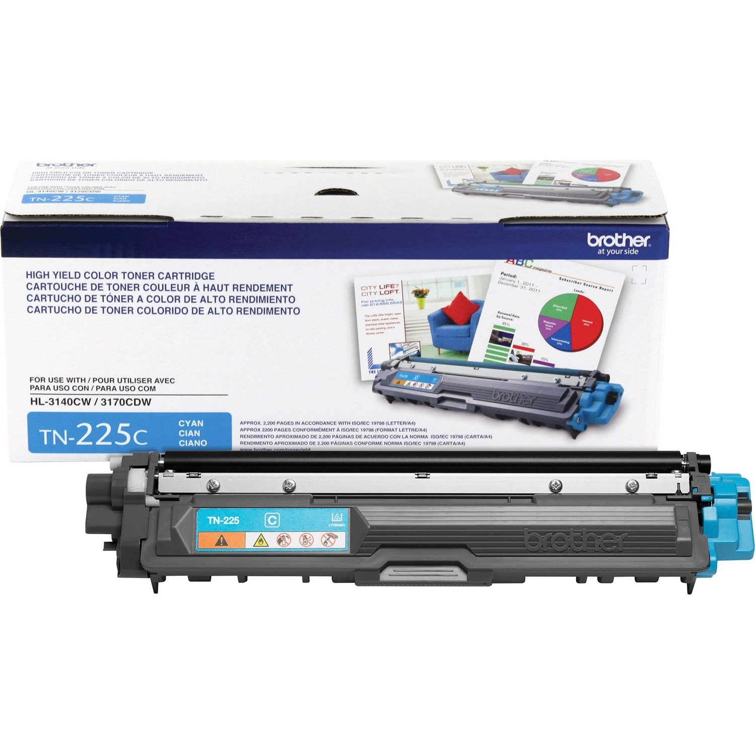 Brother Genuine TN225C High Yield Cyan Toner Cartridge