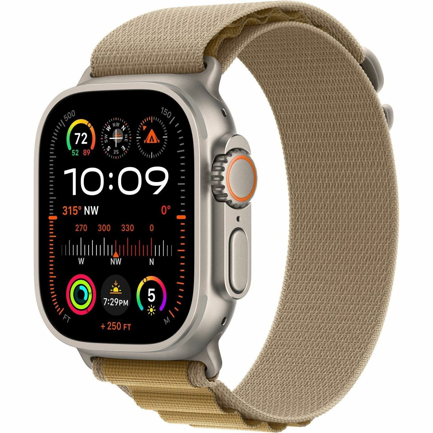 Apple Watch Ultra 2 Smart Watch - 49 mm Case Height - 44 mm Case Width - Natural Case Color - Tan Band Color - Glass Body Material - Titanium Case Material - Wireless LAN - LTE, UMTS