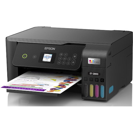 Epson EcoTank ET-2800 Wireless Inkjet Multifunction Printer-Color-Black-Copier/Scanner-5760x1440 Print-120 sheets Input-Color Scanner-1200 Optical Scan-Wireless LAN-Wi-Fi Direct-Apple AirPrint-Mopria Print Service-Epson Connect
