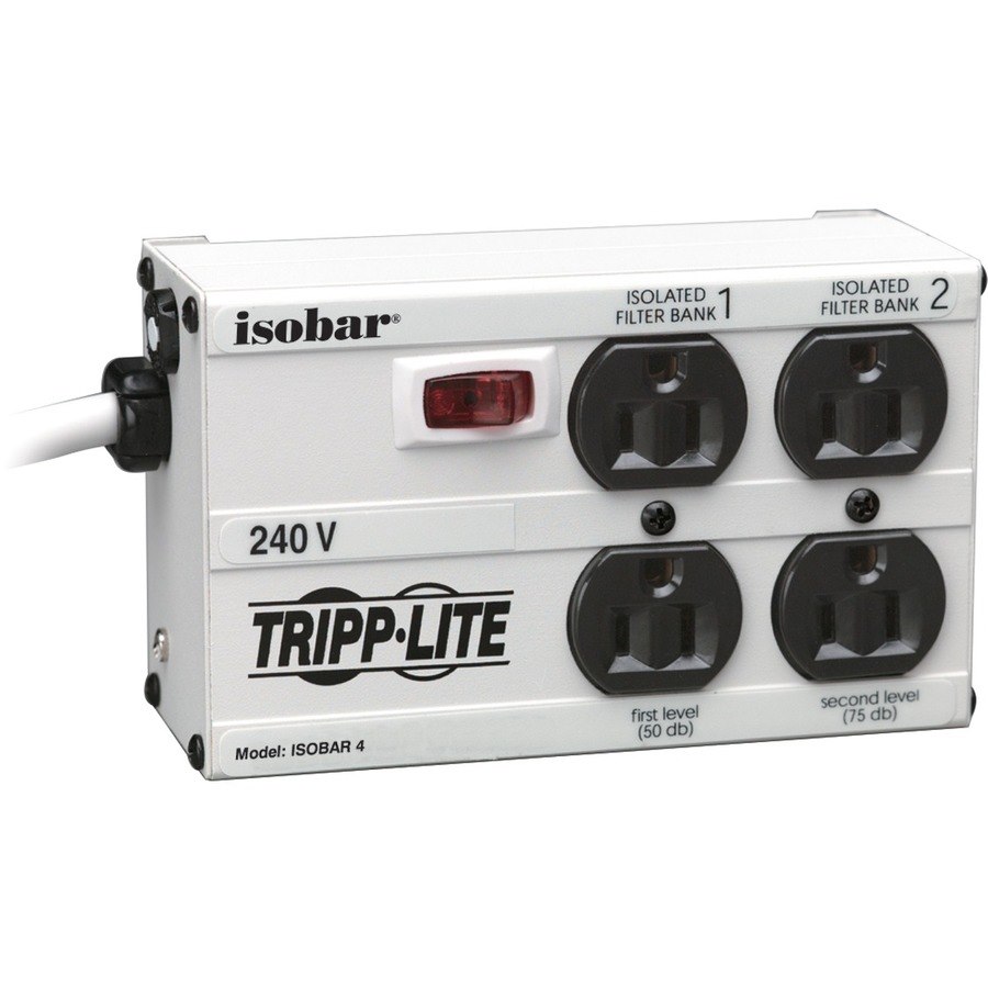 Tripp Lite by Eaton Isobar 4-Outlet 230V Surge Protector, 6 ft. (1.83 m) Cord with Right-Angle Plug, 330 Joules, Metal Housing