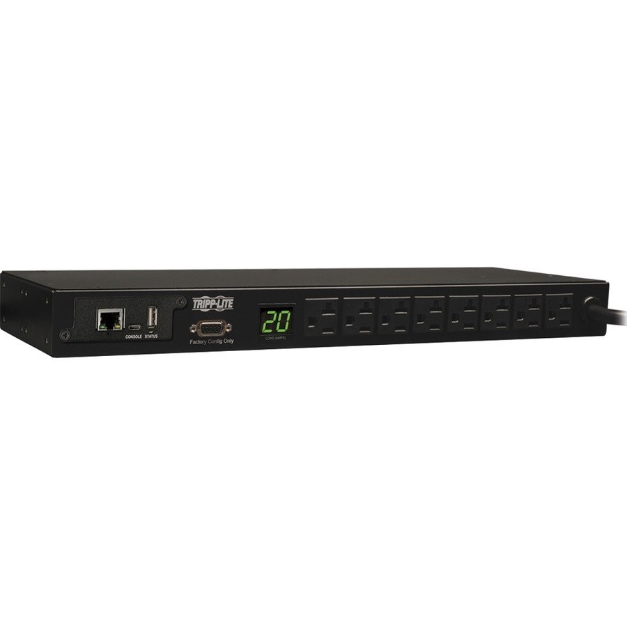 Eaton 1.9kW Single-Phase Monitored PDU, 120V Outlets (8 5-15/20R), L5-20P/5-20P Adapter, 12 ft. (3.66 m) Cord, 1U Rack-Mount, LX Platform Interface, TAA