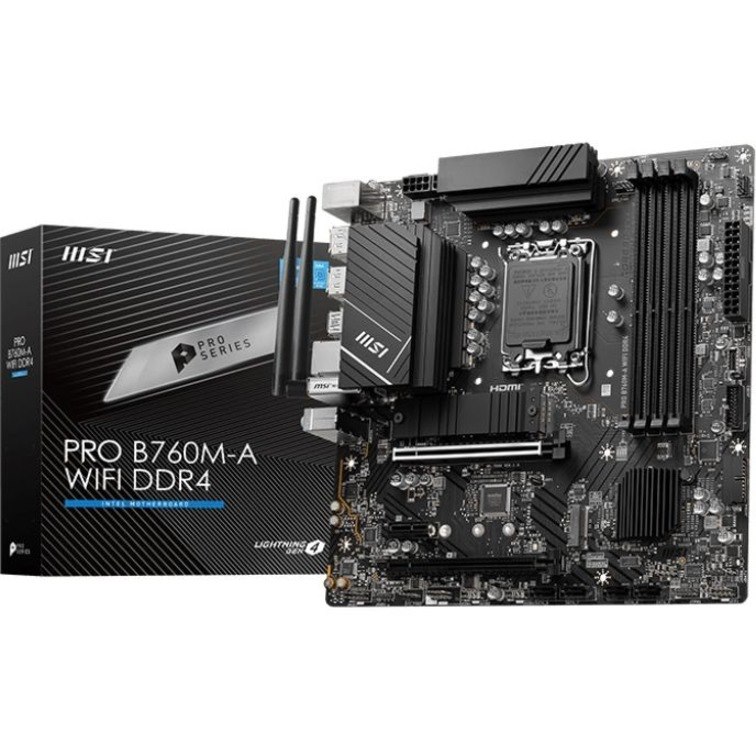 MSI Pro B760M-A WIFI DDR4 Gaming Desktop Motherboard - Intel B760 Chipset - Socket LGA-1700 - Micro ATX