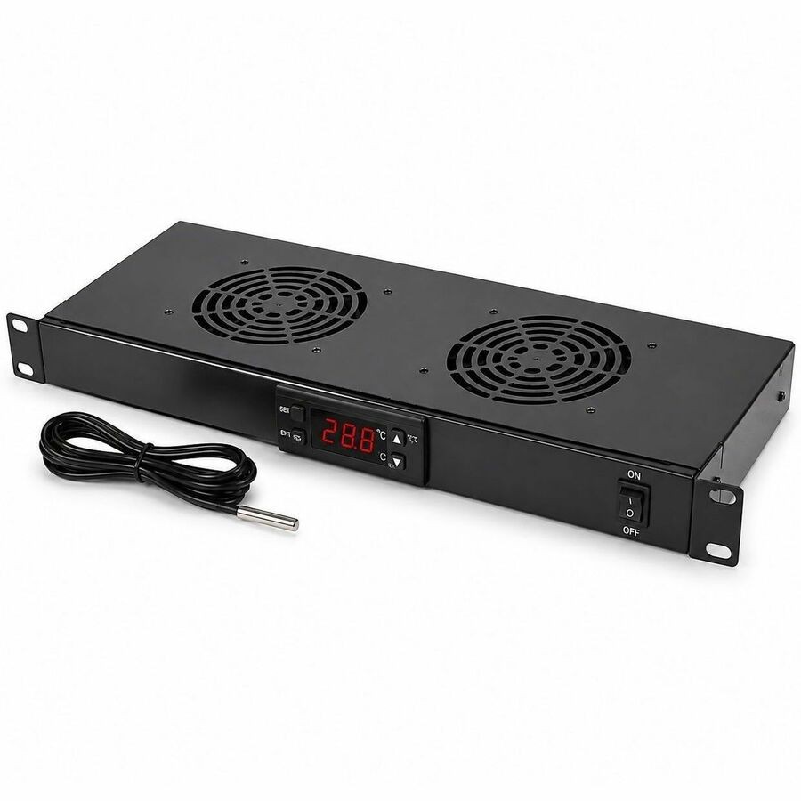 4XEM 1U Dual Fan Rack Mount Cooling Shelf with Temperature Control