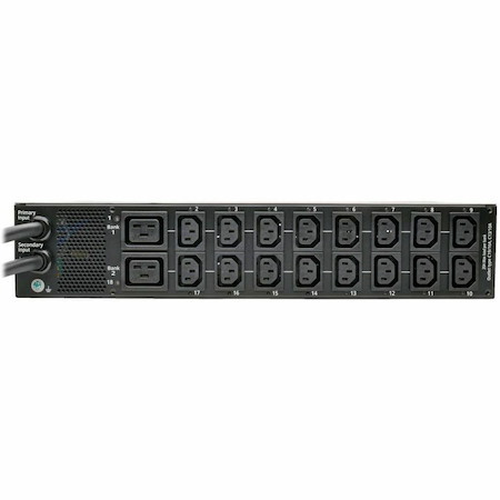 Tripp Lite by Eaton PDU 7.7kW Single-Phase Switched Automatic Transfer Switch PDU Two 200-240V IEC309 32A Blue Inputs 16-C13 2-C19 Outlets 2U TAA