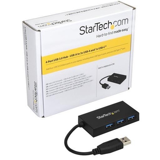 StarTech.com 4 Port USB 3.0 Hub - USB Type-A to 1x USB-C & 3x USB-A SuperSpeed 5Gbps - USB Bus Powered - Portable/Laptop USB 3.2 Gen 1 Hub