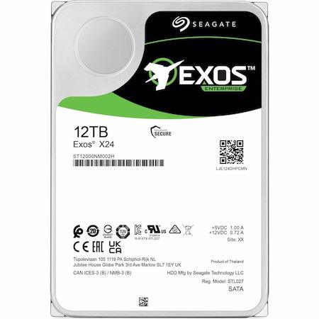 Seagate Exos X24 ST12000NM002H 12 TB Hard Drive - 3.5" Internal - SATA (SATA/600) - Conventional Magnetic Recording (CMR) Method