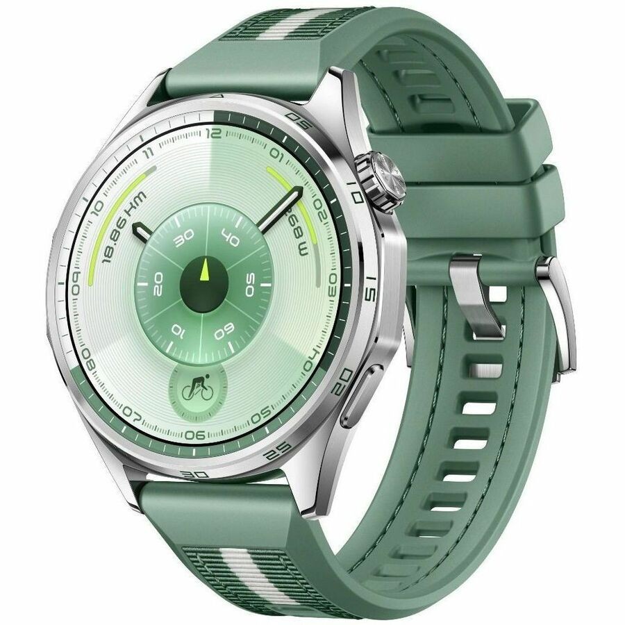 Huawei WATCH GT 6 Smart Watch - Round Case Shape - 46 mm Case Height - 46 mm Case Width - Purple Body Color - Green Band Color - Stainless Steel Case Material - Woven Band Material