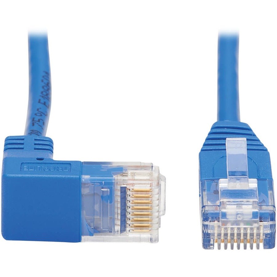 Eaton Tripp Lite Series Down-Angle Cat6 Gigabit Molded Slim UTP Ethernet Cable (RJ45 Right-Angle Down M to RJ45 M), Blue, 2 ft. (0.61 m)