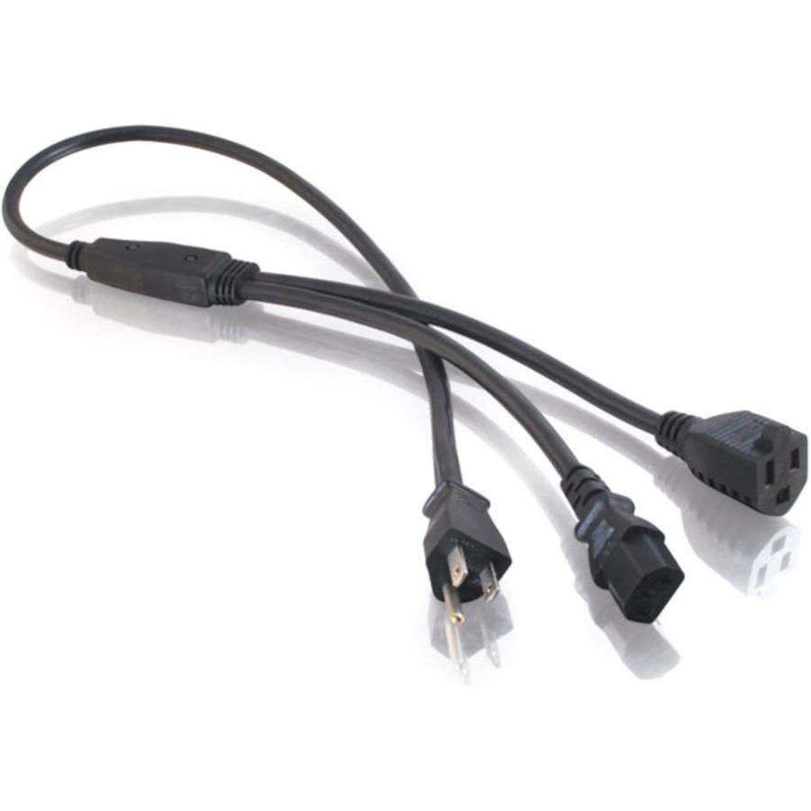 C2G 3ft 16 AWG 1-to-2 Power Cord Splitter (NEMA 5-15P to 1 NEMA 5-15R + 1 IEC320C13)