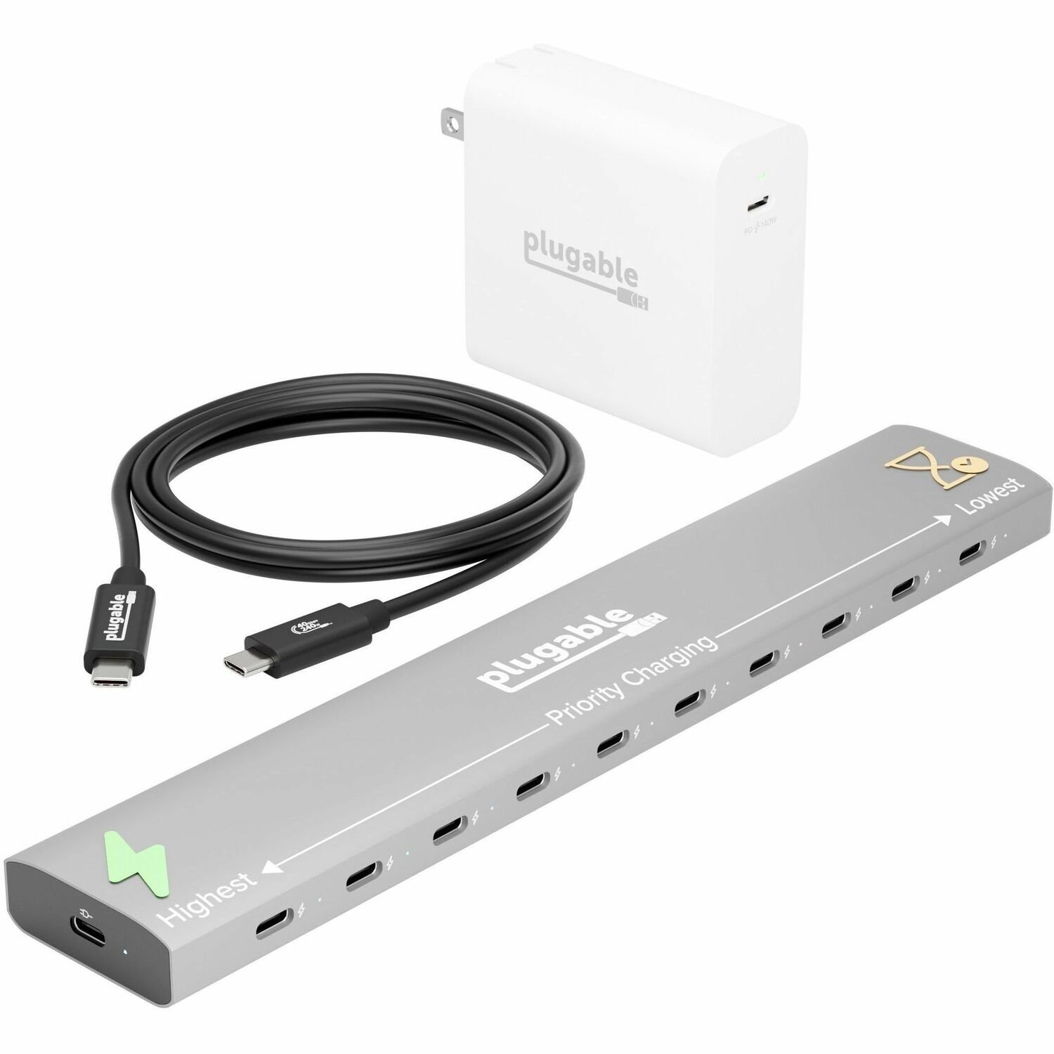 Plugable Usb-C Charging Bundle 10-Port Charging Station With Priorityshare, 140W