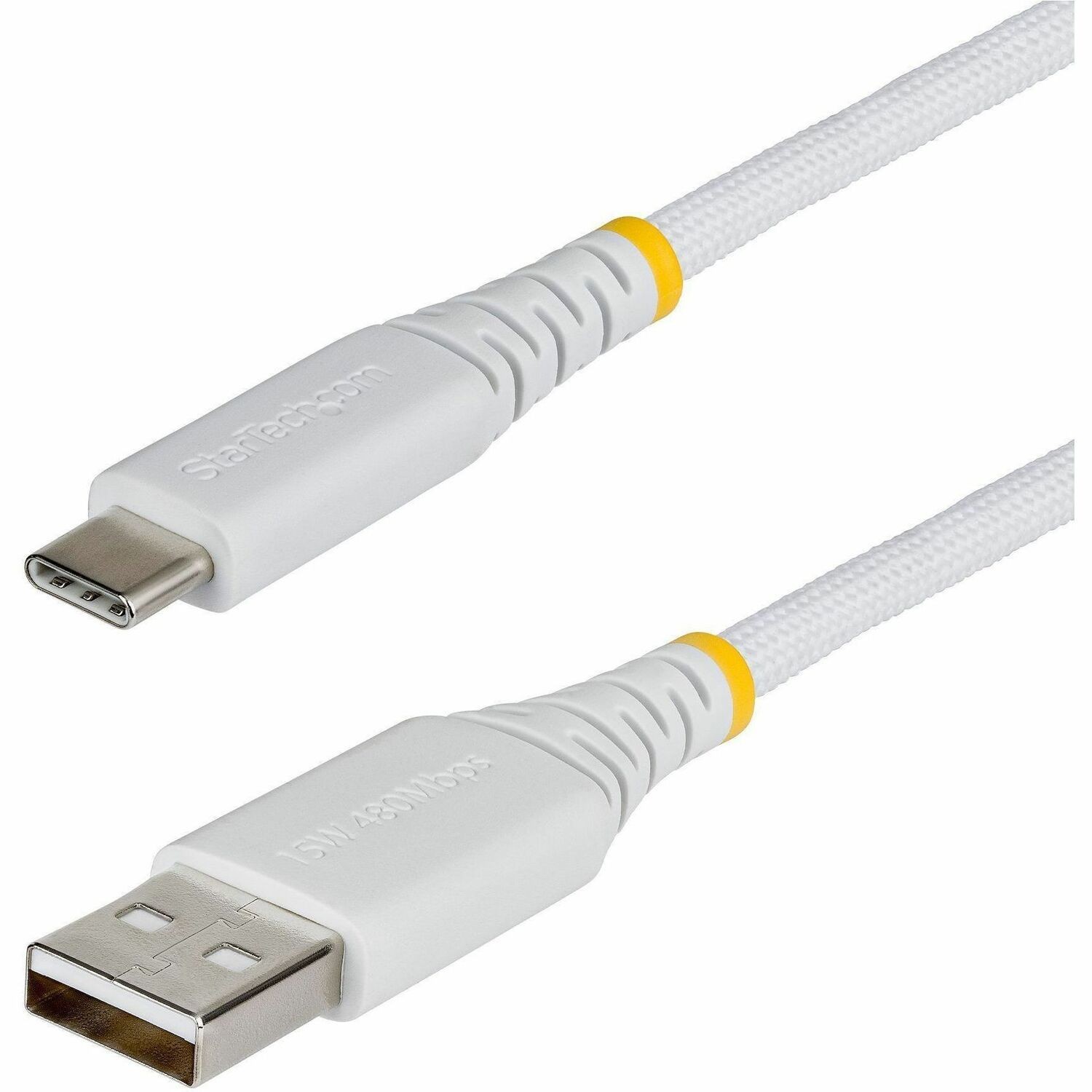 StarTech 3m (10ft) USB-A to USB-C Fast Charging Cable, 15W 3A, Braided Nylon/TPE Jacket, Durable USB-A to Type C Charger Cord, White