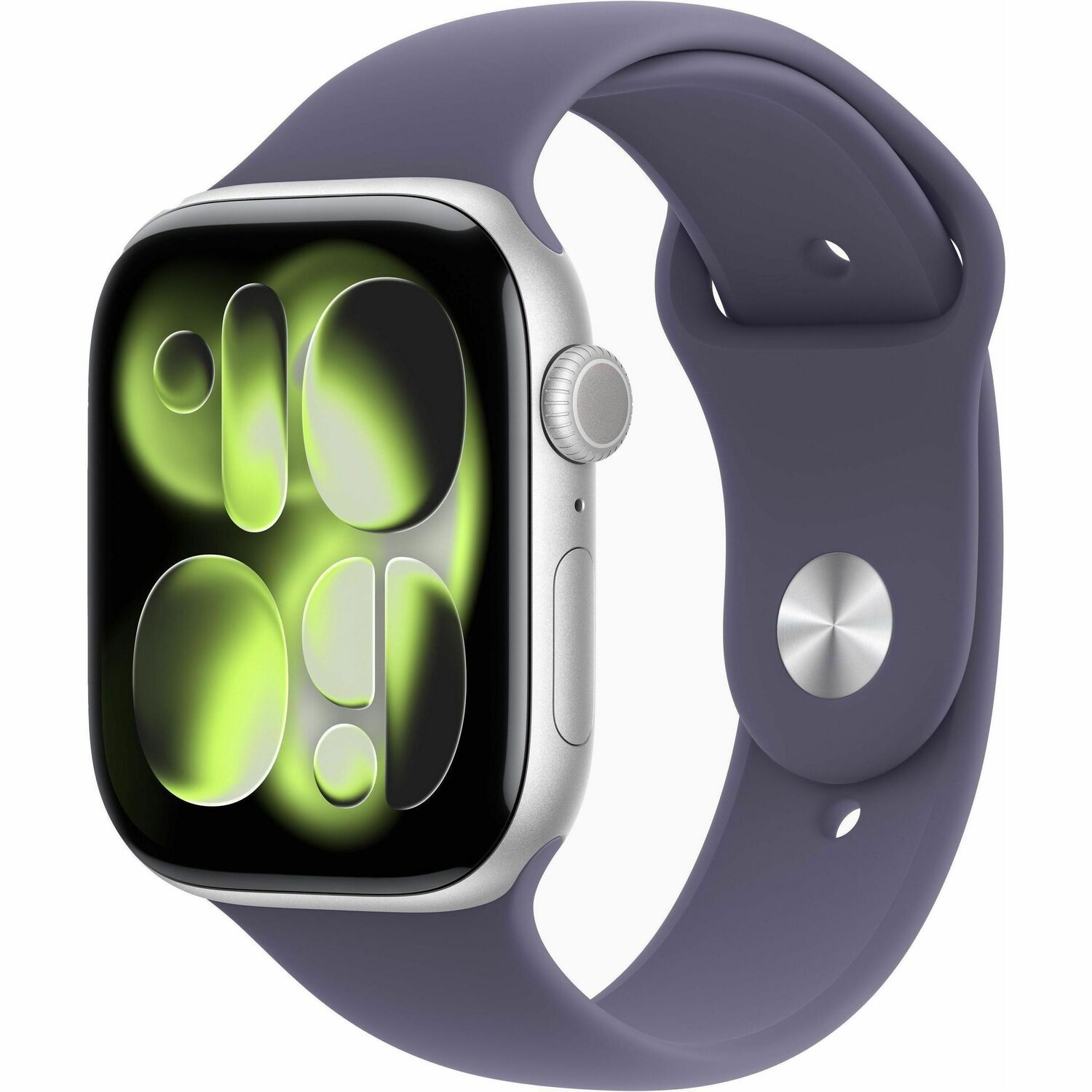 Apple Watch Series 11 Smart Watch - 46 mm Case Height - 39 mm Case Width - Silver Case Color - Purple Fog Band Color - Aluminium Case Material - Rubber Band Material - Wireless LAN