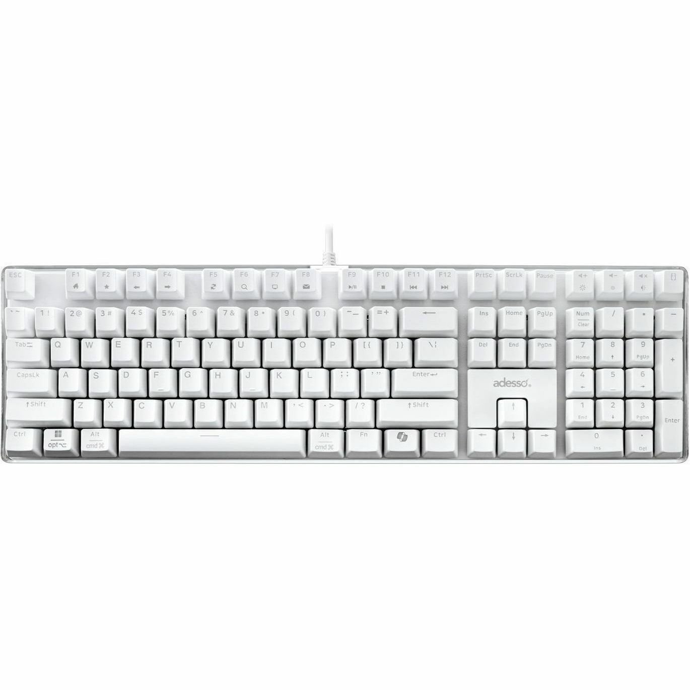 Adesso EasyTouch 680 Keyboard - Cable Connectivity - USB Type C Interface - LED - English (US) - White