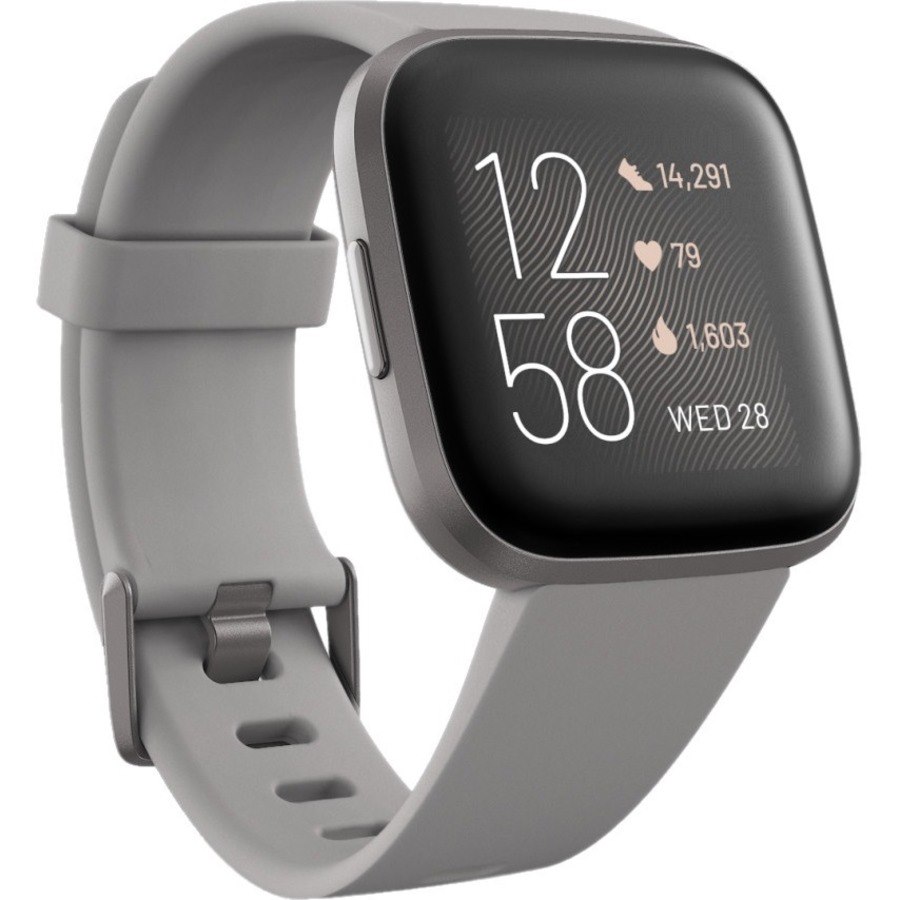 Fitbit Versa 2 Smart Watch - Stone, Mist Gray Aluminum Body Color - Aluminium Body Material - Aluminium Case Material - Polyester Band Material - Wireless LAN