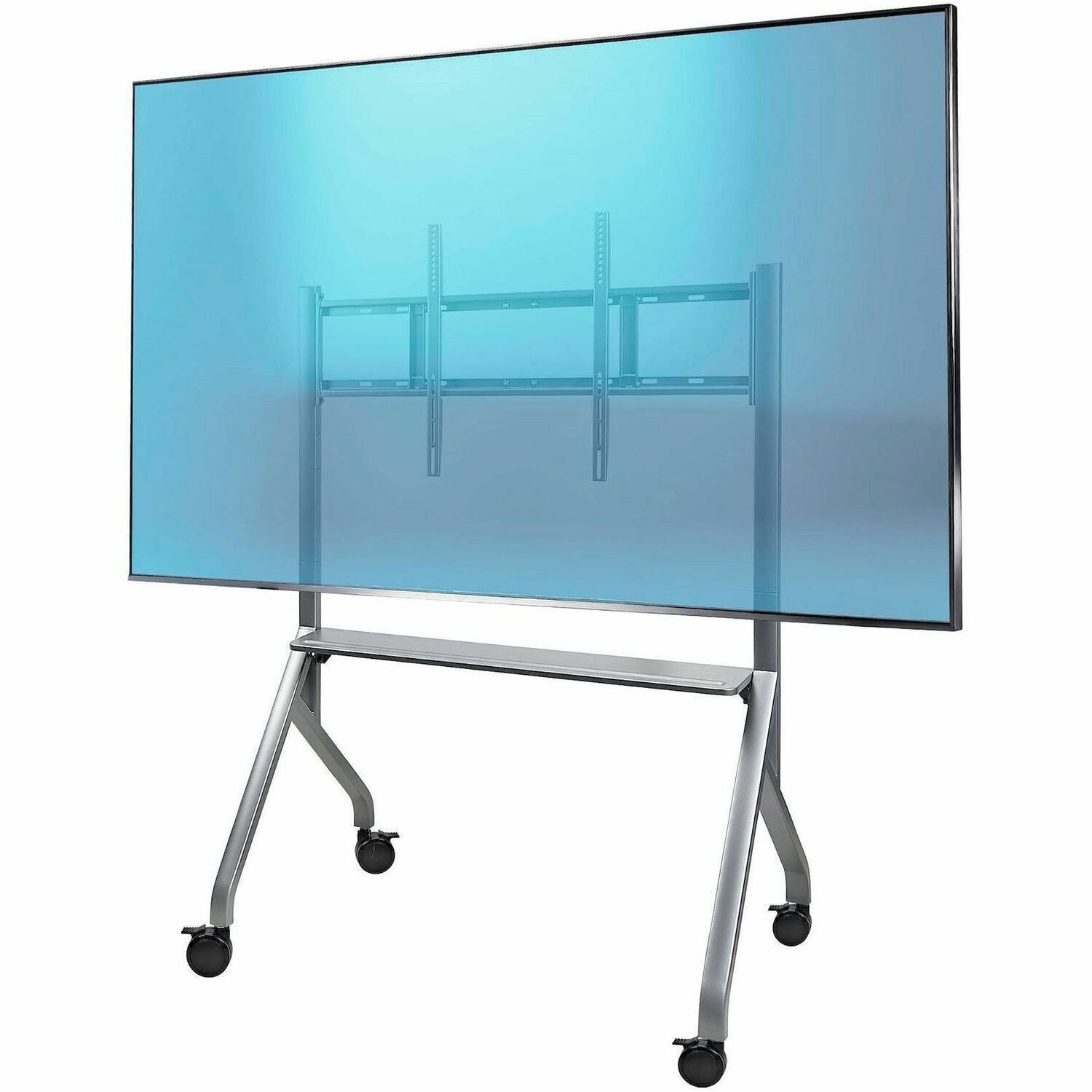StarTech Easel-Style TV Cart for up to 100inch and 220lb Displays, Height-Adjustable Rolling Stand, Mobile Mount w/ 3" Wheels