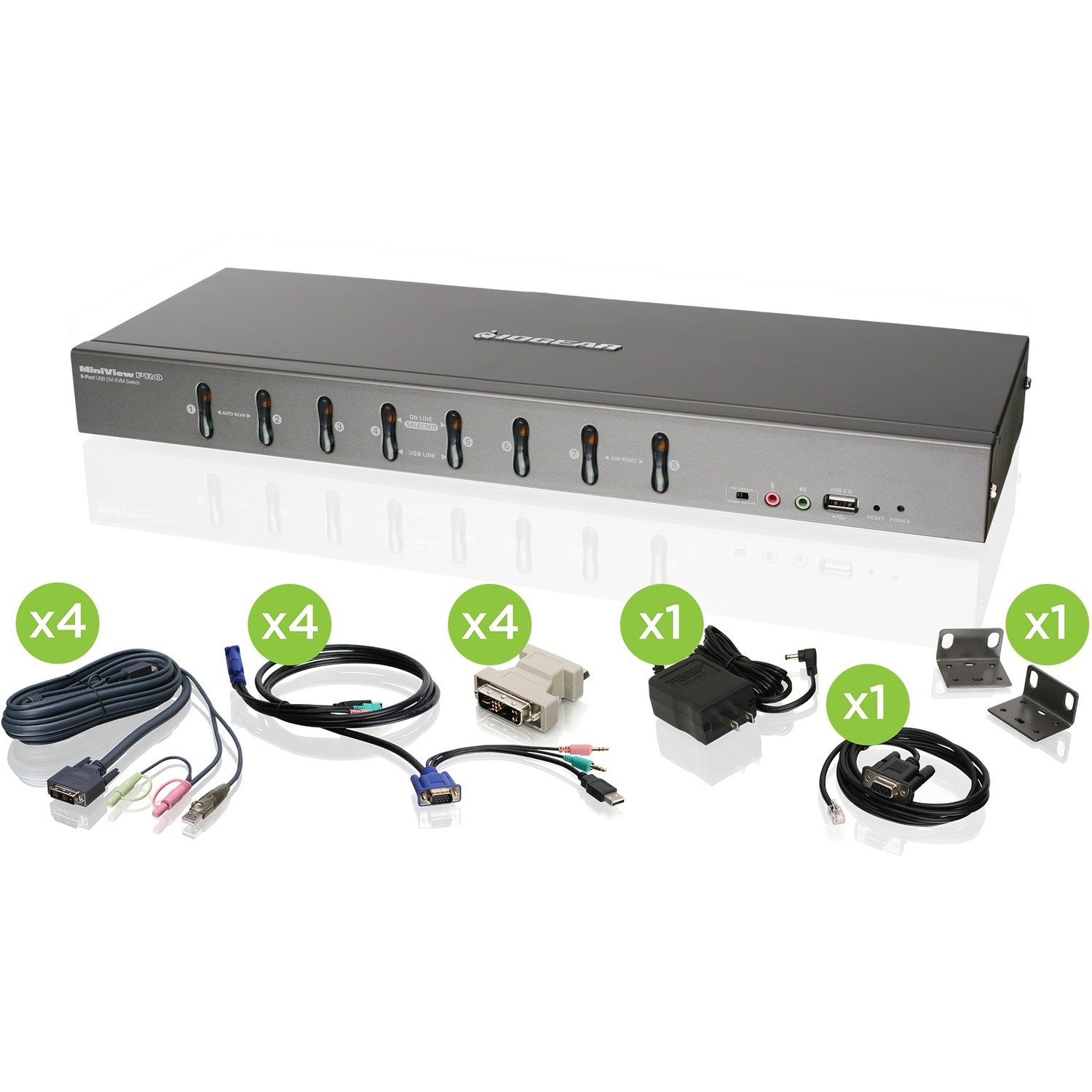 IOGEAR 8-Port DVI KVMP switch with VGA support and USB KV