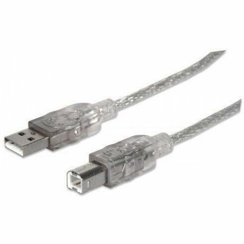 Manhattan Hi-Speed USB 2.0 A Male to B Male Device Cable, 6', Translucent Silver
