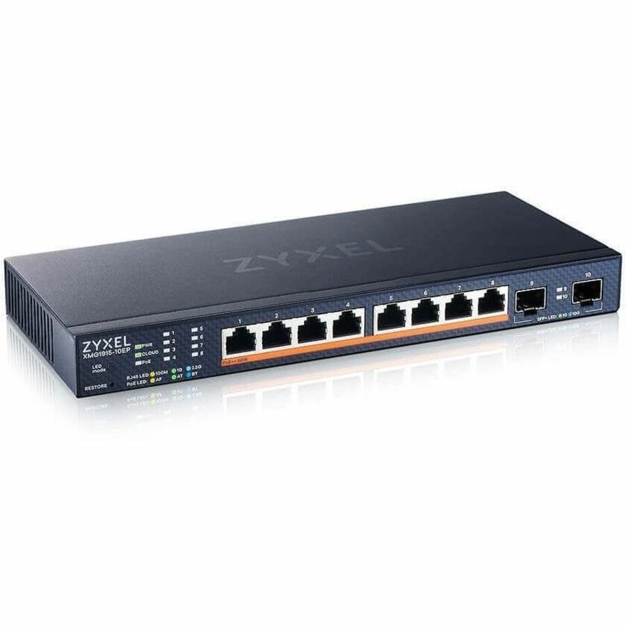 ZYXEL XMG1915-10EP 8-Port 2.5G Multi-Gigabit Smart Nebula Cloud Managed PoE Switch with 2 10G SFP+ Uplinks | 8 PoE+ / PoE++ Ports at 130W | Fanless