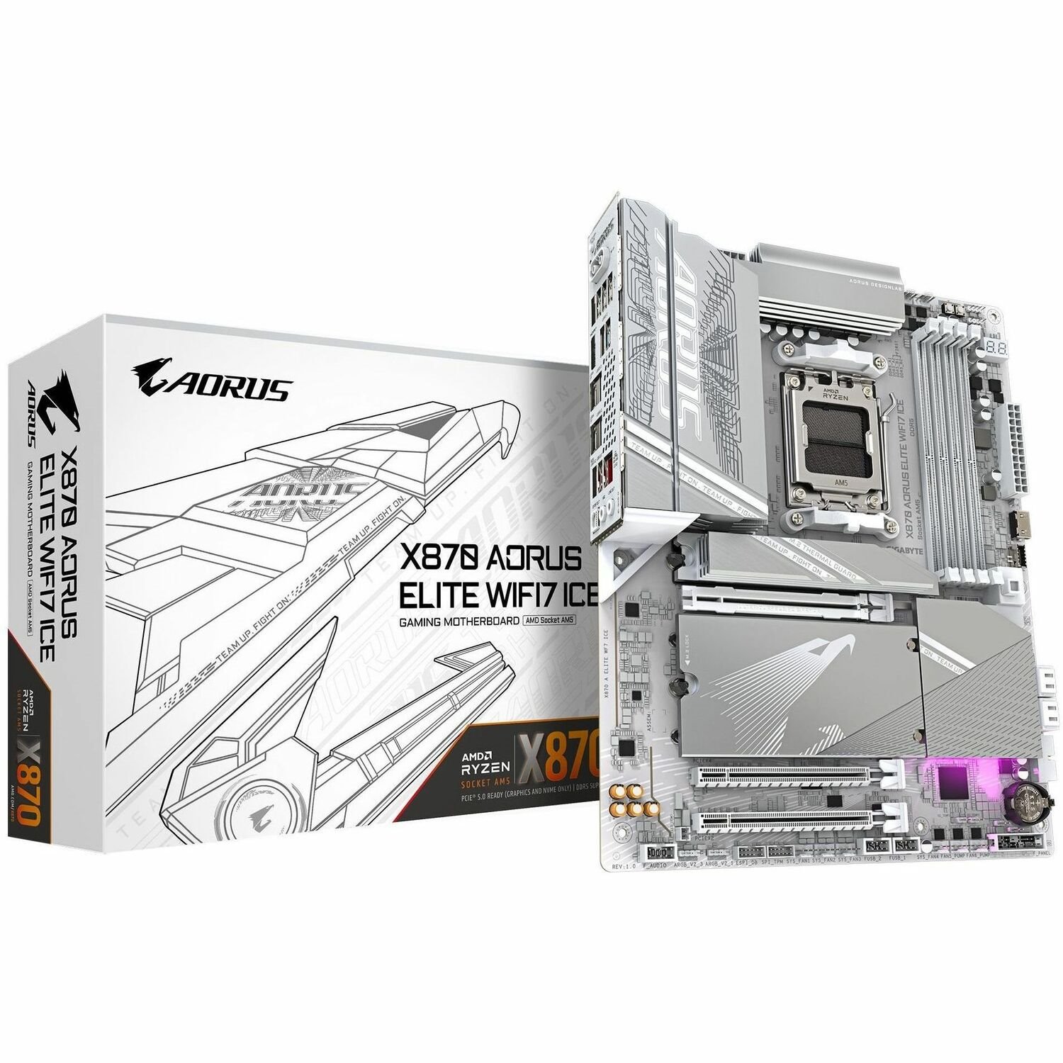 Aorus Ultra Durable X870 AORUS ELITE WIFI7 ICE Gaming Desktop Motherboard - AMD X870 Chipset - Socket AM5 - ATX
