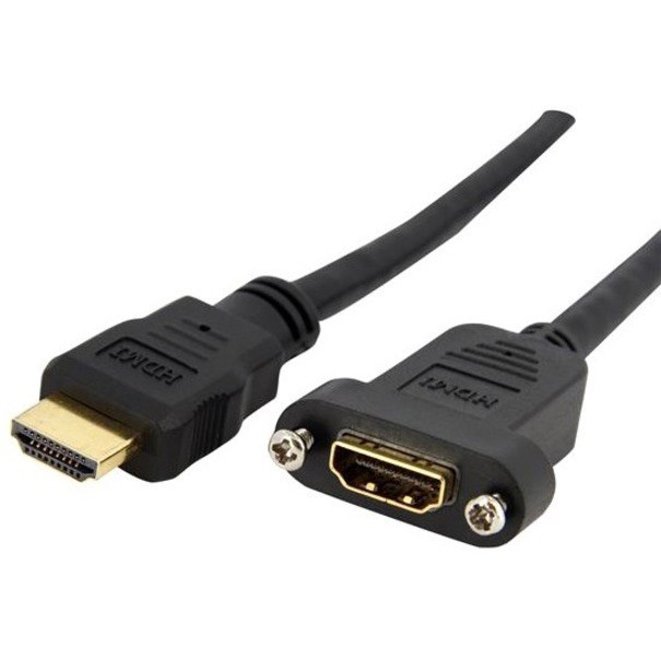 StarTech.com 3ft HDMI Female to Male Adapter, 4K High Speed Panel Mount HDMI Cable, HDMI Female to Male, HDMI Panel Mount Connector Cable