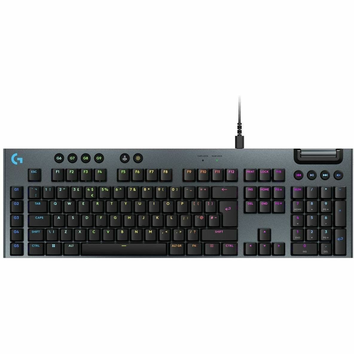 Logitech G G915 X Gaming Keyboard - Cable Connectivity - USB Interface - RGB LED - English (UK) - QWERTY Layout - Black