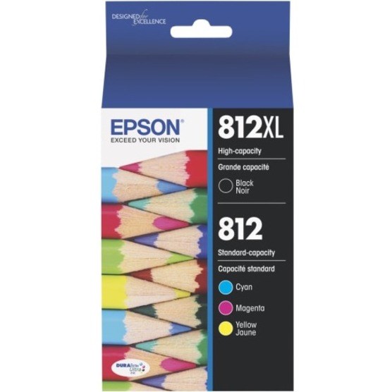 Epson&reg; 812XL/812 DuraBrite&reg; Ultra High-Yield Black And Cyan/Yellow/Magenta Ink Cartridges, Pack Of 4, T812XL-BCS